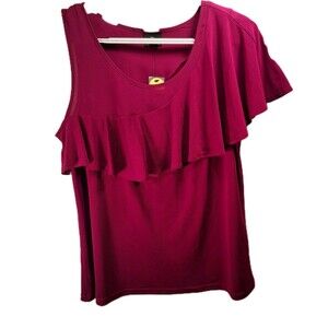 Womens Worthington One Sleeve Top Blouse Red Cherry Wine Size Medium Nwt